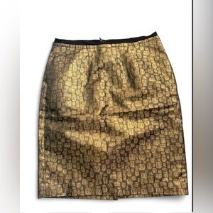 LOFT Gold Metallic Patterned Pencil Skirt